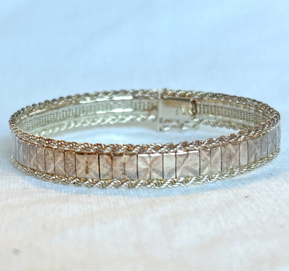Vintage 925 Sterling Silver Quatrefoil Link Bracelet 8.5" 21g Floral Italy